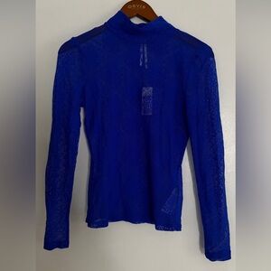 Anthropologie Vibrant Blue Lace Long Sleeve Top